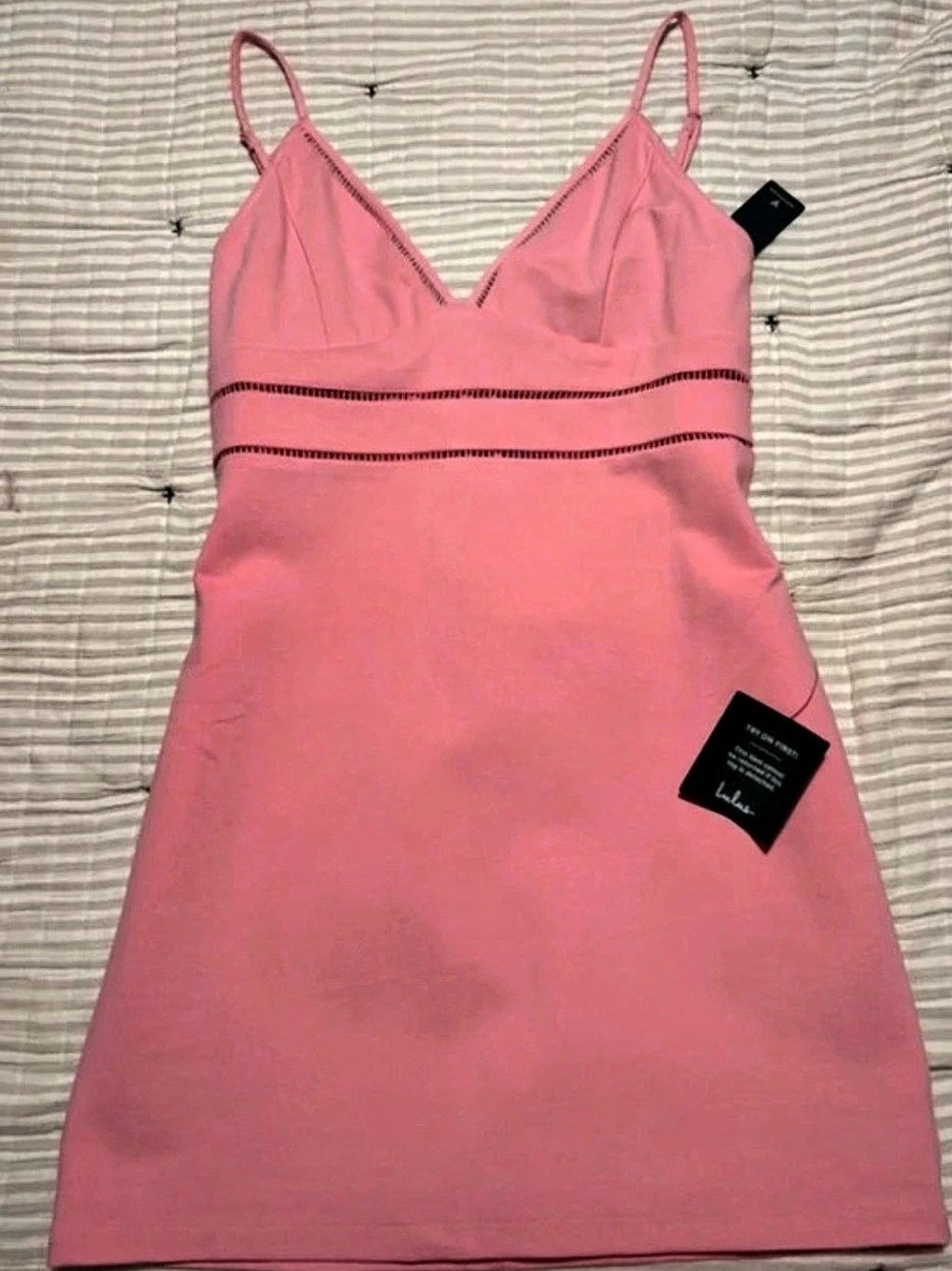 Lulus Cocktails and Confidence Pink Crochet Bodycon Mini Dress Large